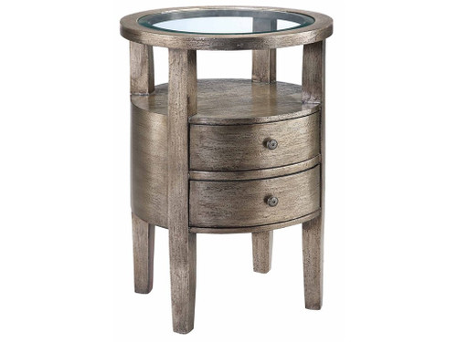 World Lucan Round Accent Table With 2 Drawers In Metallic (28312)