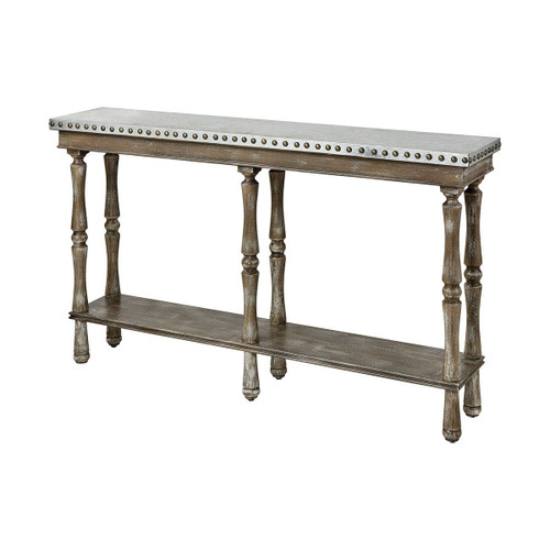 World Rhodes Warm Oak With Antique And Galvanized Metal Top Console Table (16950)