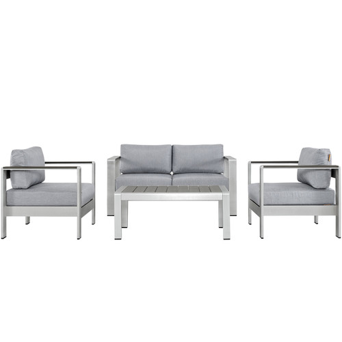 Shore 4 Piece Outdoor Patio Aluminum Sectional Sofa Set EEI-2567-SLV-GRY