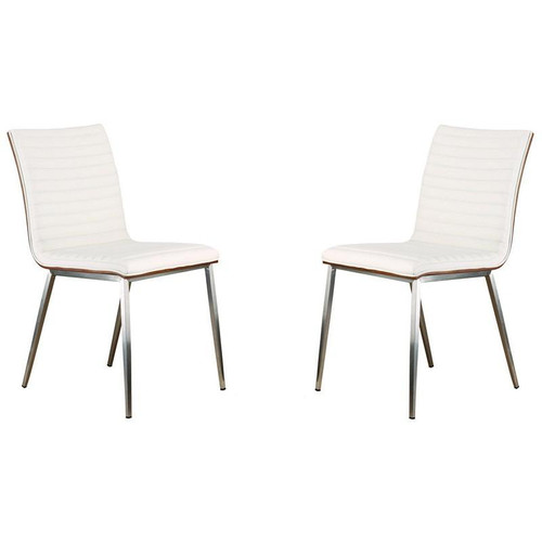 Cafe Brushed Steel Dining Chair-White Pu (Set Of 2) - (LCCACHWHB201)