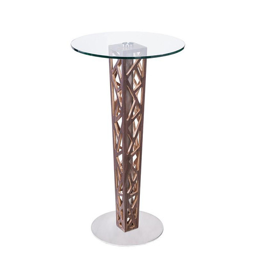 Crystal Glass Top Round Bar Table With Walnut Base (LCCRBTTO)