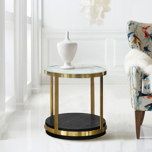 Hattie Contemporary End Table In Brushed Gold Finish And Black Wood (LCHTLABL)