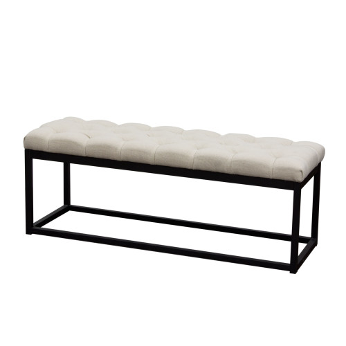 Mateo Black Powder Coat Metal Small Linen Tufted Bench By Diamond Sofa - Desert Sand Linen MATEOBESSD