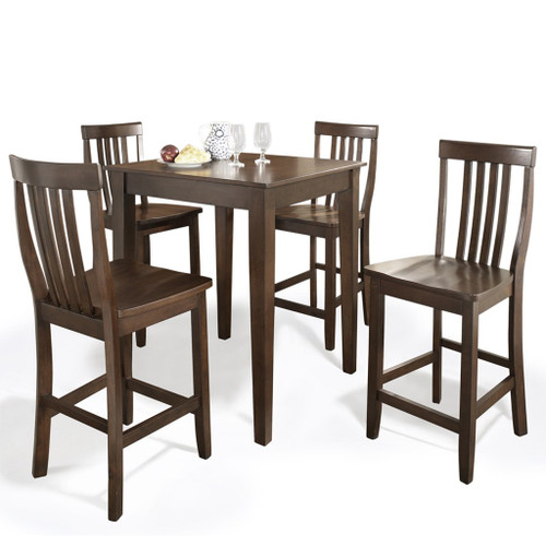 Vintage Mahogany 5Pc Pub Dining Set With School House Stools (KD520007MA)