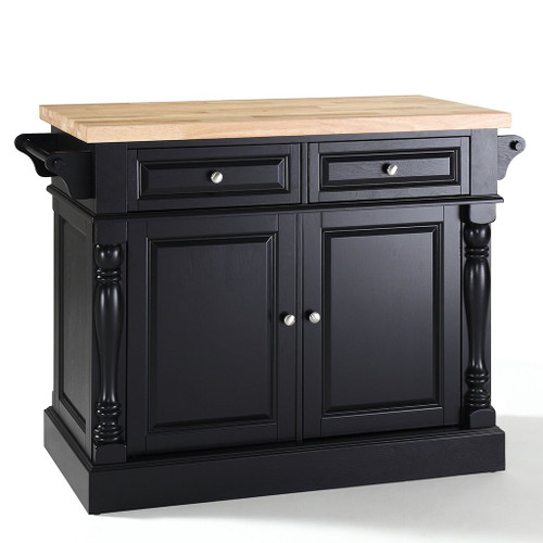 Oxford Butcher Block Top Kitchen Island - Black (KF30006BK)