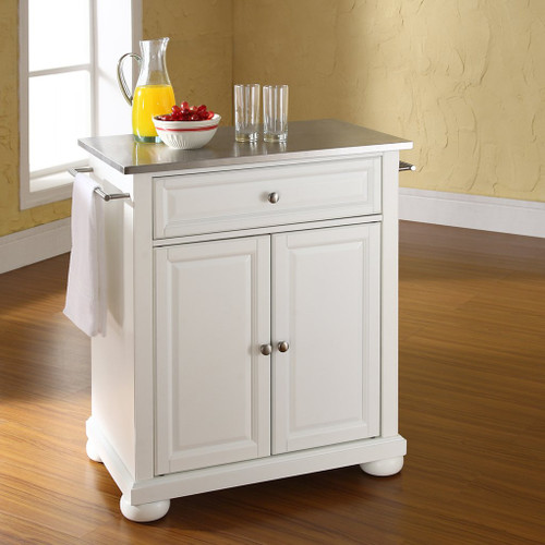 Alexandria Stainless Steel Top Portable Kitchen Island - White (KF30022AWH)