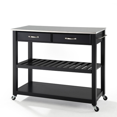 Stainless Steel Top Kitchen Island With Optional Stool Storage - Black (KF30052BK)