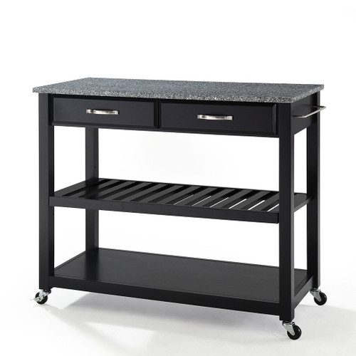 Solid Granite Top Kitchen Island With Optional Stool Storage - Black (KF30053BK)