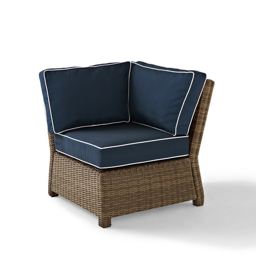 Bradenton Outdoor Wicker Sectional Corner Chair With Navy Cushions (KO70018WB-NV)