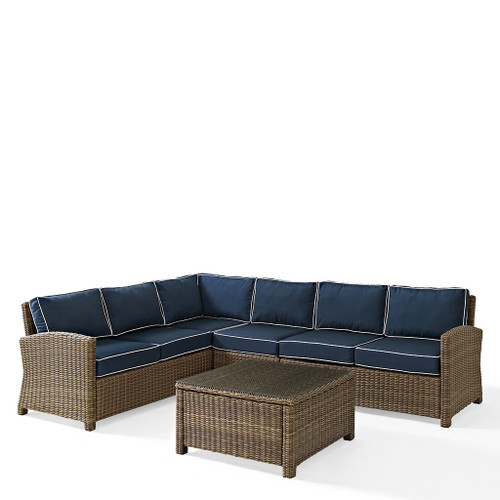 Bradenton 5-Piece Outdoor Wicker Seating Set With Navy Cushions (KO70020WB-NV)