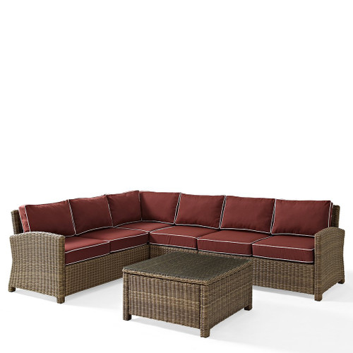 Bradenton 5-Piece Outdoor Wicker Seating Set With Sangria Cushions (KO70020WB-SG)