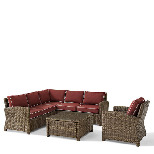 Bradenton 5-Piece Outdoor Wicker Seating Set With Sangria Cushions (KO70021WB-SG)