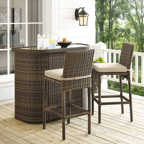 Bradenton 3Pc Outdoor Wicker Bar Set With Sand Cushions (KO70045WB-SA)