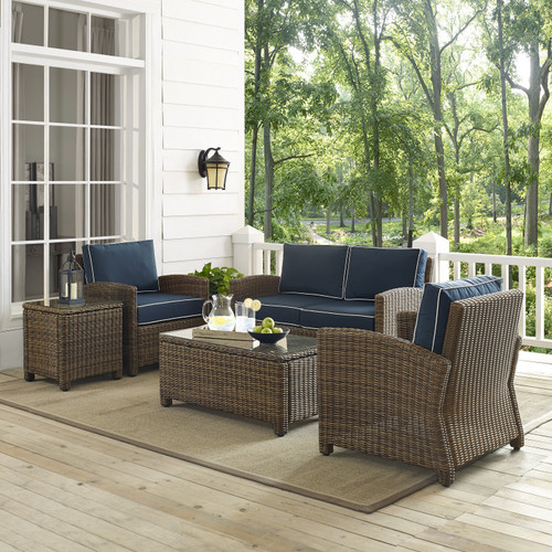 Bradenton 5-Piece Outdoor Wicker Conversation Set With Navy Cushions (KO70050WB-NV)