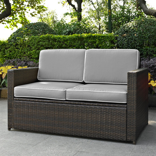 Palm Harbor Outdoor Wicker Loveseat - Brown With Grey Cushions (KO70092BR-GY)