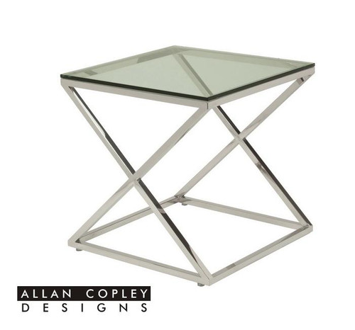 Excel Glass Top Stainless Steel End Table (20804-02-CL)