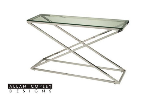 Excel Glass Top Stainless Steel Console Table (20804-03-CL)