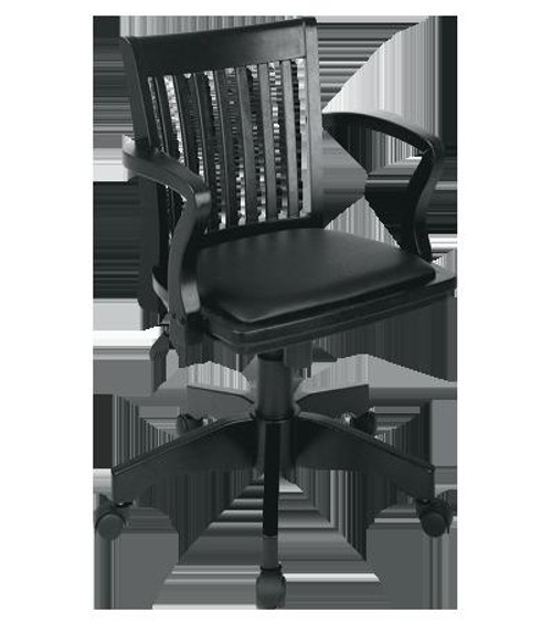 Deluxe Wood Banker'S Chair With Black Vinyl Padded Seat (108BLK-3)