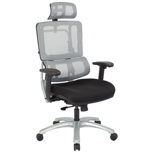 Vertical Grey Mesh Back Chair W/ Silver Base W/ Headrest (99666SHRS-30)