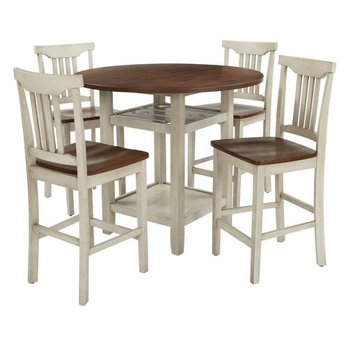 Berkley 5 Piece Dining Set- Table Chairs In Antique White W/ Wood Stain Finish (BEKCT-AW)
