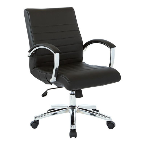 Executive Low Back Chair In Black Faux Leather W/ Chrome Arms & Base K/D (FL92011C-U6)