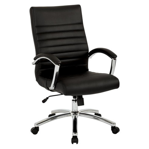 Executive Mid-Back Chair In Black Faux Leather & Chrome Finish Base (FL92017C-U6)