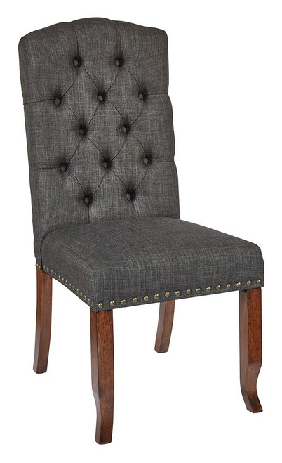Jessica Tufted Dining Chair In Charcoal Fabric & Coffee Legs (JSA-L36)