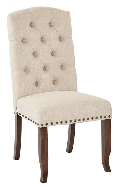 Jessica Tufted Dining Chair In Linen Fabric W/ Bronze Nailheads & Coffee Legs K/D (JSA-L38)