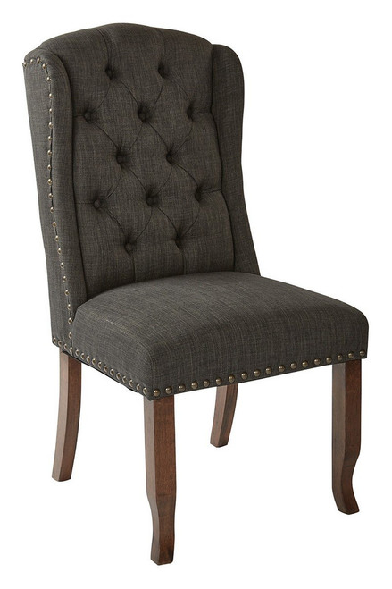 Jessica Tufted Wing Chair In Charcoal Fabric & Coffee Legs (JSAW-L36)