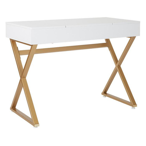 Juliette Vanity Desk With White Top And Gold Legs K/D (JUL789V-WH)