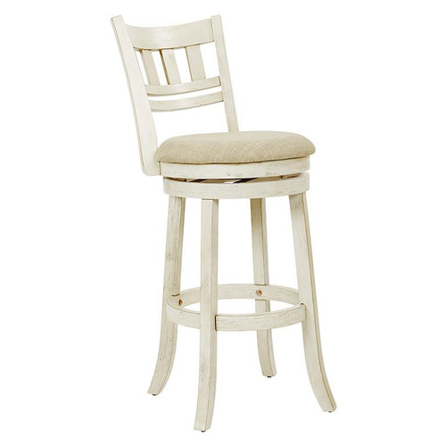 Swivel Stool 30" With Slatted Back In Antique White Finish (MET12530-AW)