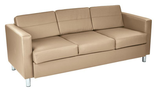 Best Pacific Dillon Java Vinyl Sofa Couch W/ Box Spring Seats & Silver Color Legs (PAC53-R104)