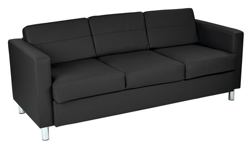 Pacific Dillon Black Vinyl Sofa Couch W/ Box Spring Seats & Silver Color Legs (PAC53-R107)