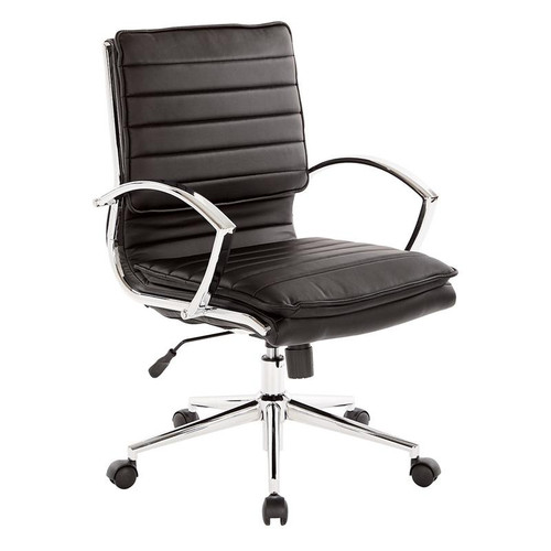 Mid Back Manager'S Faux Leather Chair In Black W/ Chrome Base (SPX23591C-U6)