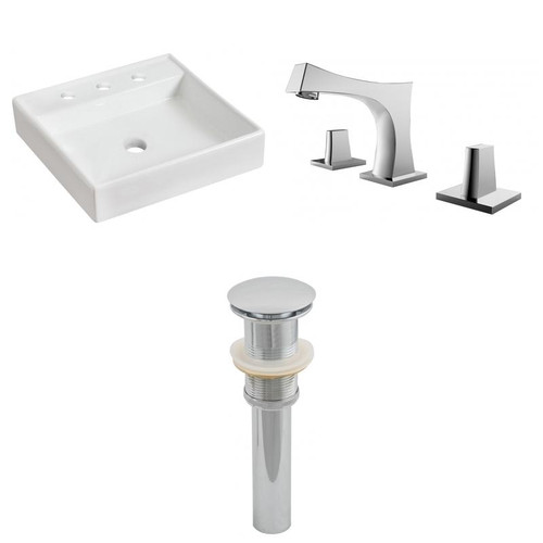 17.5" W Above Counter White Vessel Set For 3H8" Center Faucet (AI-26083)