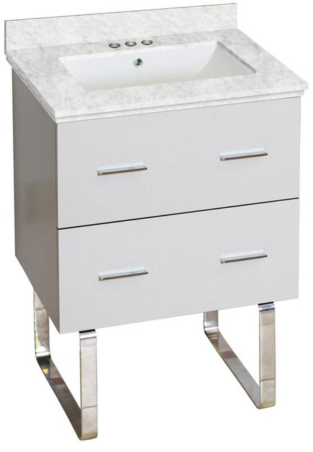 Floor Mount White Vanity Set For 3H4" Drilling Bianca Carara Top White Um Sink (AI-18614)