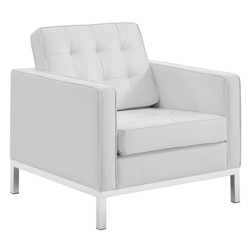 Loft Tufted Upholstered Faux Leather Armchair EEI-3391-SLV-WHI