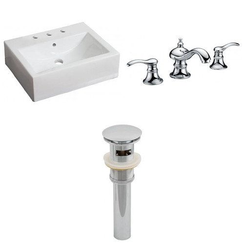 21" W Wall Mount White Vessel Set For 3H8" Center Faucet (AI-26126)