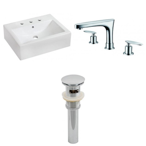 20.25" W Wall Mount White Vessel Set For 3H8" Center Faucet (AI-26103)
