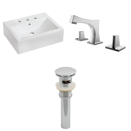 20.25" W Wall Mount White Vessel Set For 3H8" Center Faucet (AI-26101)