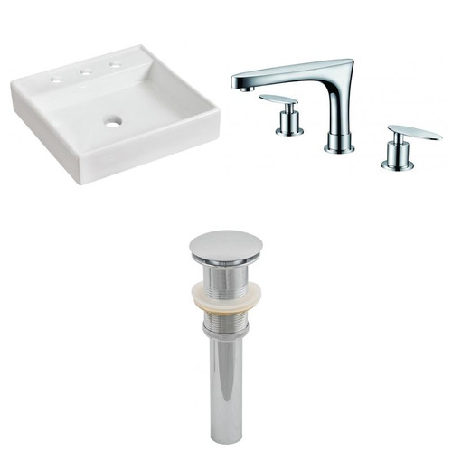 17.5" W Above Counter White Vessel Set For 3H8" Center Faucet (AI-26085)