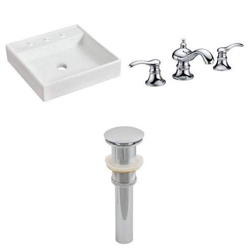 17.5" W Above Counter White Vessel Set For 3H8" Center Faucet (AI-26084)