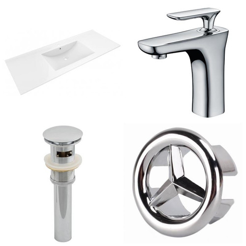 48" W 1 Hole Ceramic Top Set - White-Cupc Faucet & Overflow Drain Incl. (AI-24255)