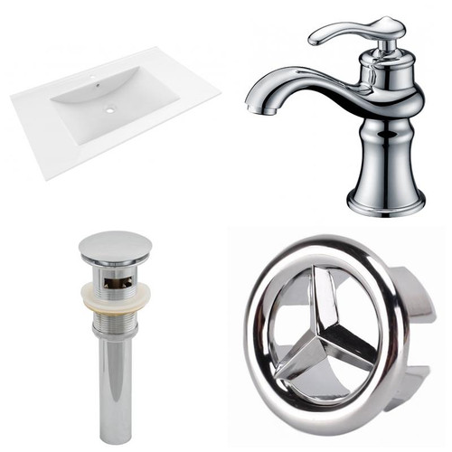 1 Hole Ceramic Top Set - White-Cupc Faucet & Overflow Drain Incl. (AI-24247)