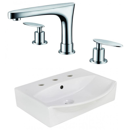 19.5" W Above Counter White Vessel Set For 3H8" Center Faucet (AI-22650)