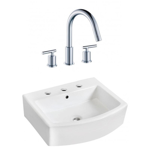 22.25" W Above Counter White Vessel Set For 3H8" Center Faucet (AI-22535)