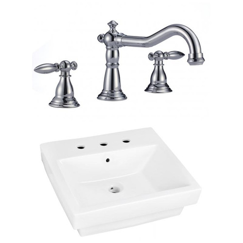 19" W Above Counter White Vessel Set For 3H8" Center Faucet (AI-22454)