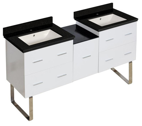 Floor Mount White Vanity Set For 1 Hole Drilling Black Galaxy Top Sink (AI-19010)