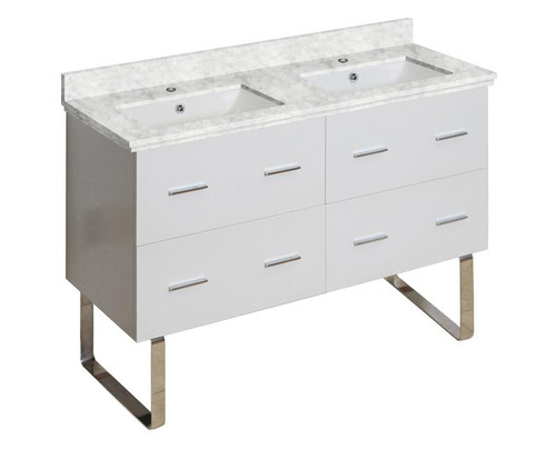 Floor Mount White Vanity Set For 1 Hole Drilling Bianca Carara Top White Sink (AI-18921)