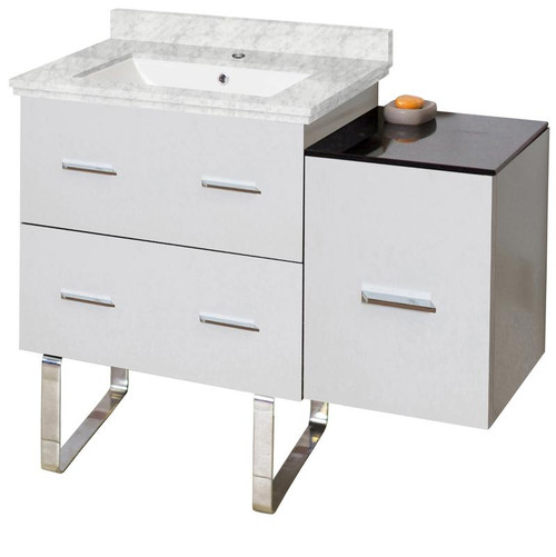 Floor Mount White Vanity Set For 1 Hole Drilling Bianca Carara Top White Sink (AI-18857)